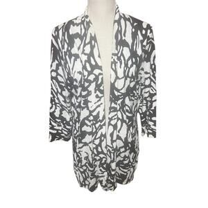 Cyrus Women’s Animal Print Open Front Cardigan Black White Long Sweater Size L